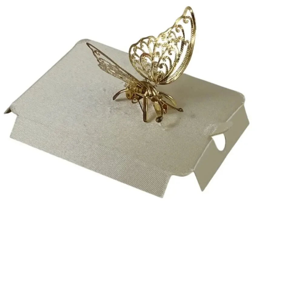 Vintage Gold Tone Trembler Butterfly Brooch | Movable Flutter Wings Spring Pin